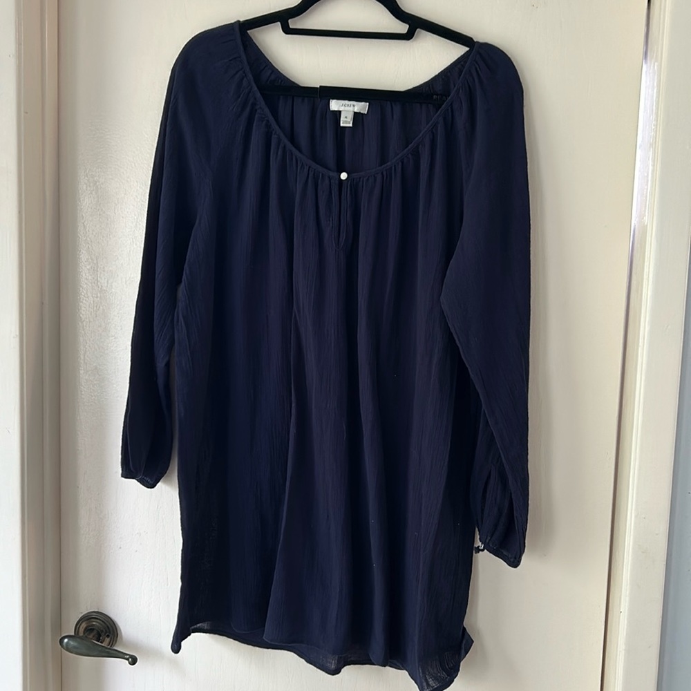 J. Crew Linen Cotton Tunic Blouse Light Blue Size XL